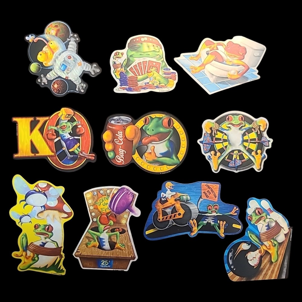 Holographic Frog Stickers Complete Set 10 Vintage 90s Vending Machine NOS Prism